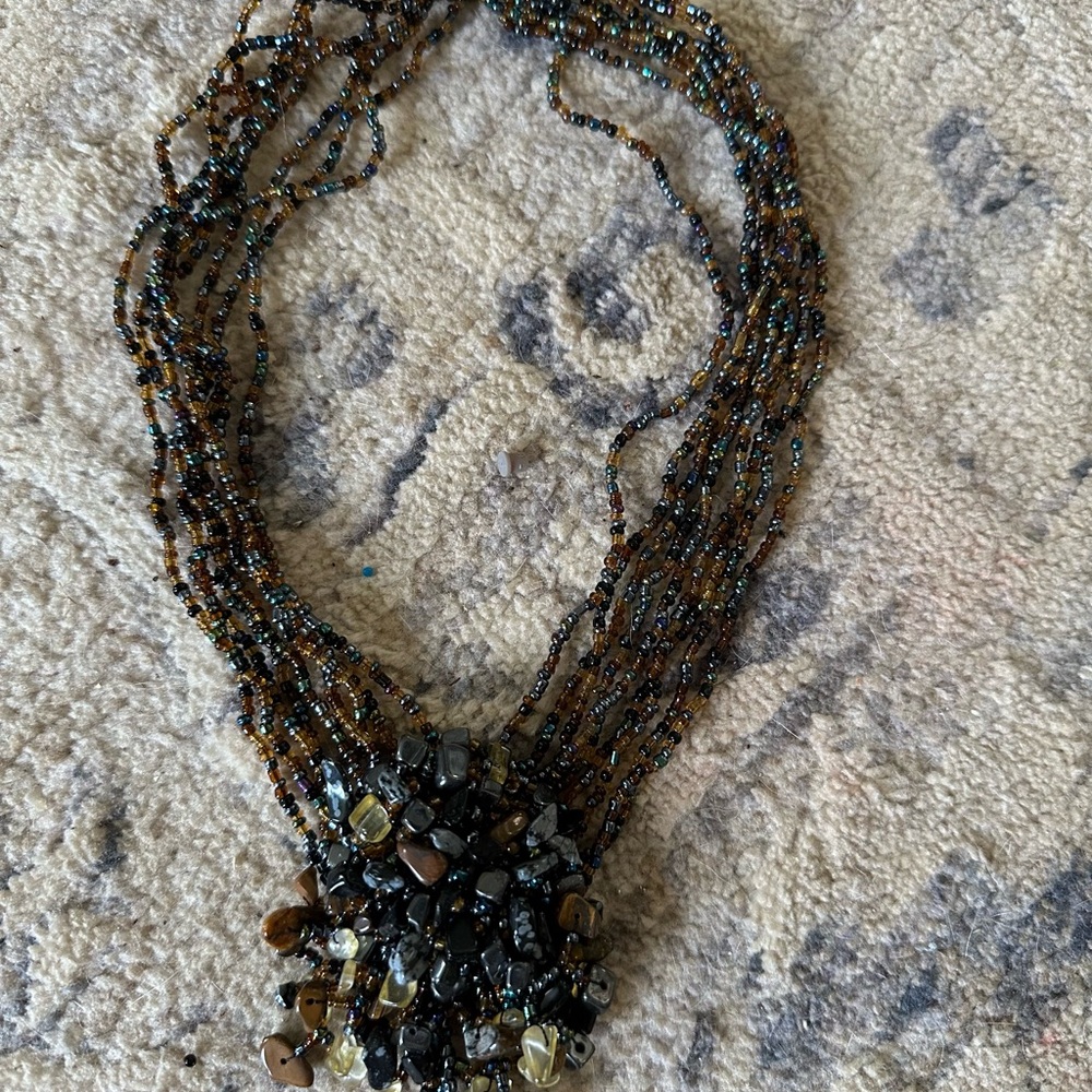 Chic Multistrand Beaded Necklace With a Mix of Stones and Beads